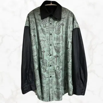 [ DXMOUVE ] 장기 간판 패턴 빅 실루엣 셔츠 그린 블랙