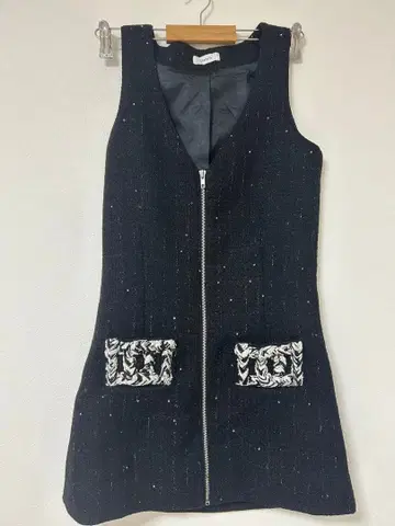 다리치 프론트 지퍼 트위드 미니 원피스