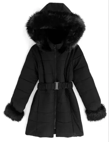 GRL 벨트 포함 퍼 다운 코트[kd13] 블랙 S