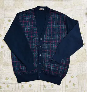 DAKS 네이비 체크 무늬 남성용 가디건 3L 사이즈
