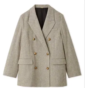 미라 오웬 금장 버튼 더블 브레스트 트위드 롱 블레이저