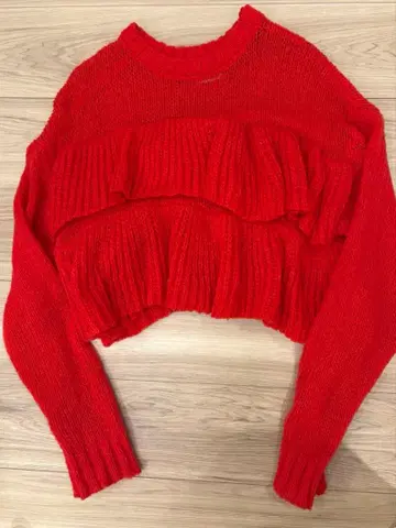 LIAN 프릴 디자인 시스루 니트 레드