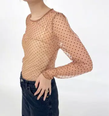 edit for lulu 도트 튤 상의 베이지