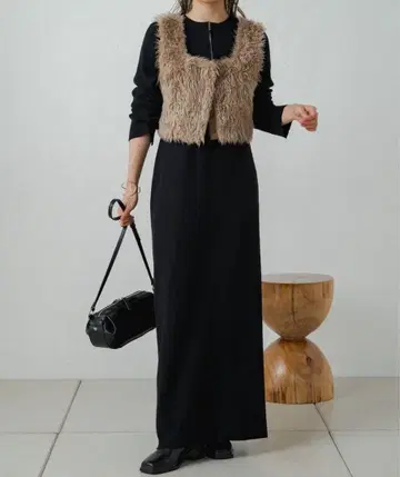 omekashi 2way 지퍼 리브 니트 원피스 블랙 38