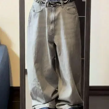 H&M 슈퍼 배기 데님 팬츠 W31/L30 그레이 페인트 가공