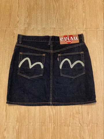 에비수 데님 미니 스커트 L 인디고 블루 갈매기