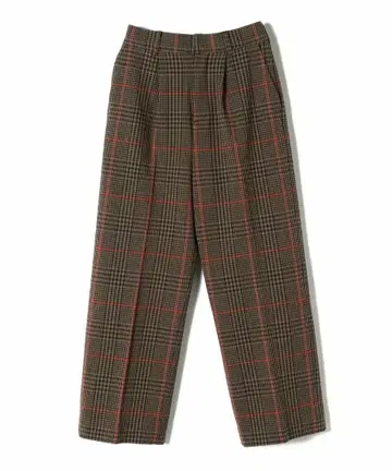 SHIPS colors 체크 턱 와이드 팬츠 브라운 x 빨간색