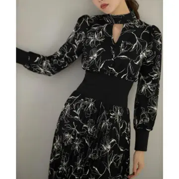 토코 클로젯 허리 리브 절개 라인 플라워 프린트 플리츠 원피스