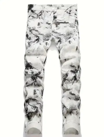 아트풍 디자인 슬림핏 데님 팬츠