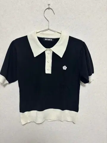 [MARY QUANT] [새상품] 반팔 피케 셔츠 블랙/화이트