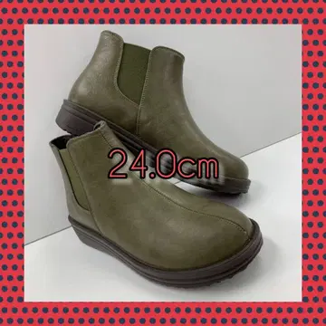 새상품 24.0cm 사이드 고어 부츠 넓은 폭 트렌드 부츠 카키