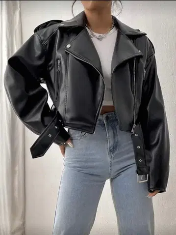 블랙 크롭 라이더 자켓