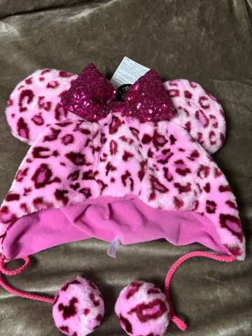 디즈니 팬캡 미니 레오파드 무늬 핑크