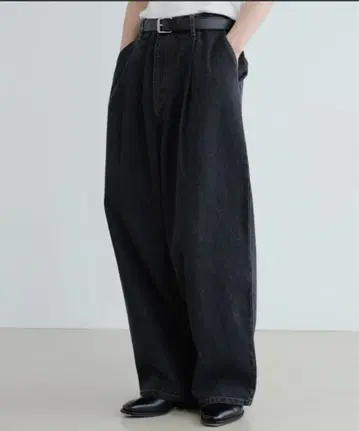 SINSS 네이비 와이드 벌룬 데님 팬츠 XS