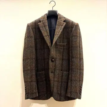 브라운 체크 해리스 트위드 자켓