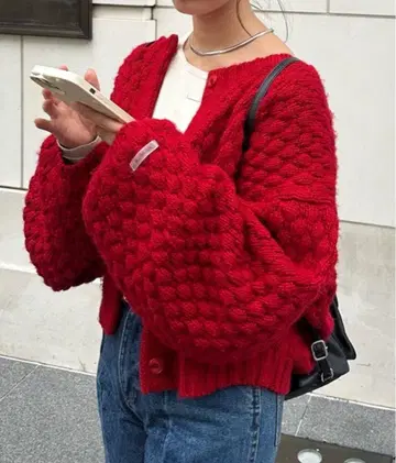 [ mystic ] 포코포코 니트 가디건 빨간색 레드