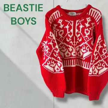비스티 보이즈 노르딕 무늬 빨간색 니트 빈티지 울