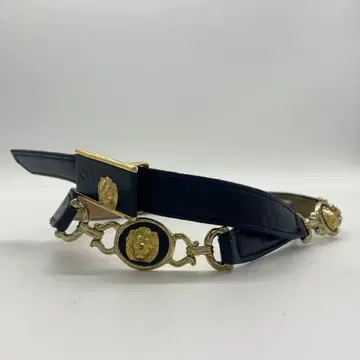 [ 새상품급 ] 빈티지 라이온 금장 장식 벨트 리버서블 네이비 베이지