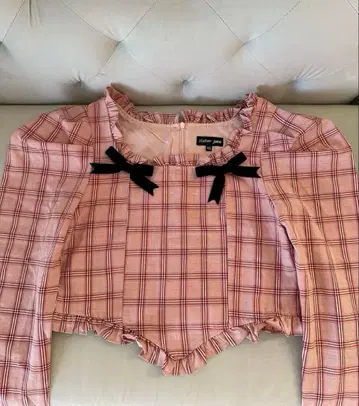 Sister Jane 핑크 체크 무늬 긴팔 셔츠