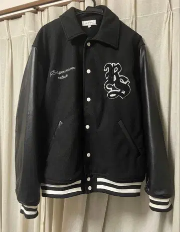 바시티 자켓 블랙 울 가죽 L 사이즈