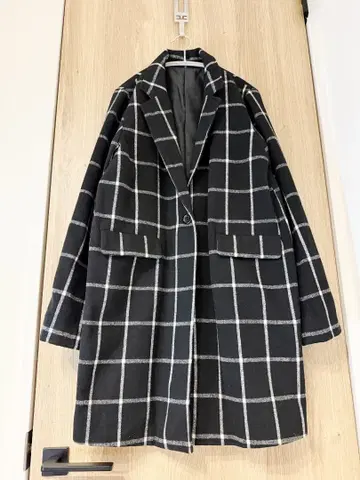 미사용 새상품 모노톤 체크 무늬 롱 코트 체스터 코트 격자 무늬