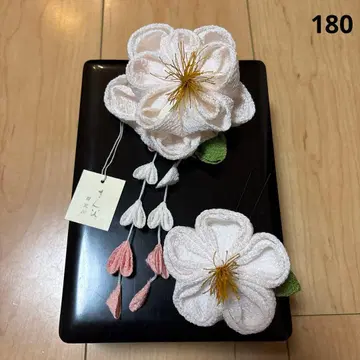 180 산비 동백 화이트 머리 장식 성인식 후리소데 시치고산