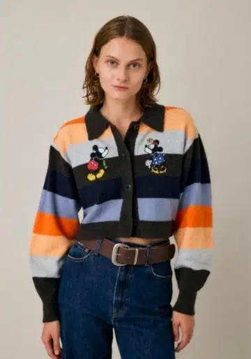 Disney MOUSSY 자수 스트라이프 니트 가디건 상의