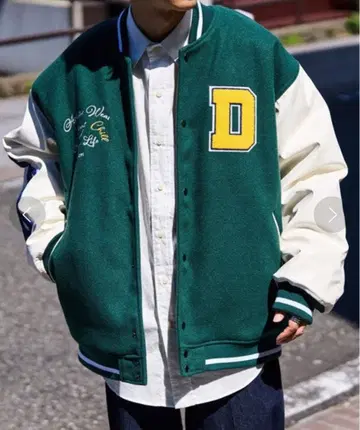 DISCOAT 바시티 자켓 그린/크림 D자수