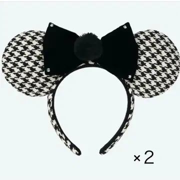 미키마우스 귀 헤어밴드 체크 무늬 하운드투스 체크 패턴