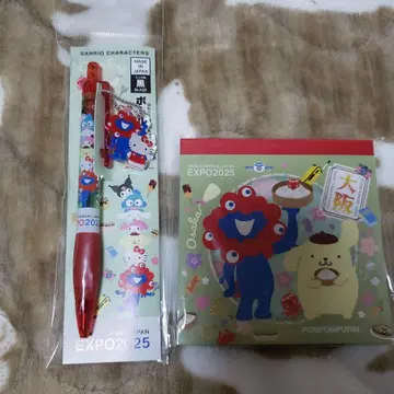 오사카 간사이 박람회 한정판 미야쿠미야쿠군 & 키티 볼펜 메모장