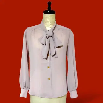 고급 페미닌 드레이프감 보타이 블라우스 라벤더 그레이지 빈티지