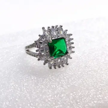 s925 각인 크리스탈 장식 에메랄드 실버 반지 15호 A-25