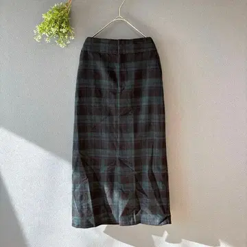 글로벌 워크 [M] 고급 내추럴 울 혼방 체크 무늬 롱 타이트 스커트