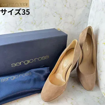 세르지오로시 거의 미사용 스웨이드 펌프스 와이드 힐 베이지 사이즈 35