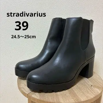 stradivarius 블랙 가죽 사이드 고어 부츠