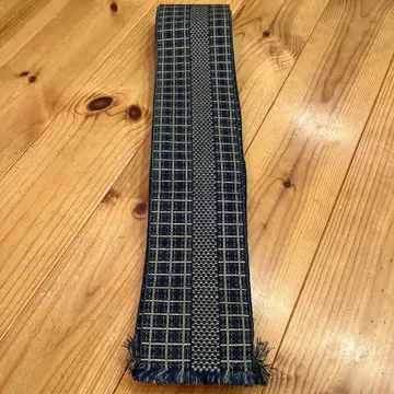 쿠루메 카스리풍 목화 남성용 오비 네이비 x 아이보리 격자 무늬 평상복