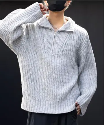 CLEL 볼륨 멜란지 하프 집업 니트