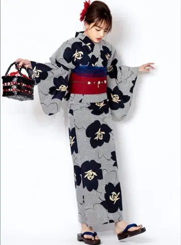 꽃무늬 유카타 오비 세트 네이비 컬러