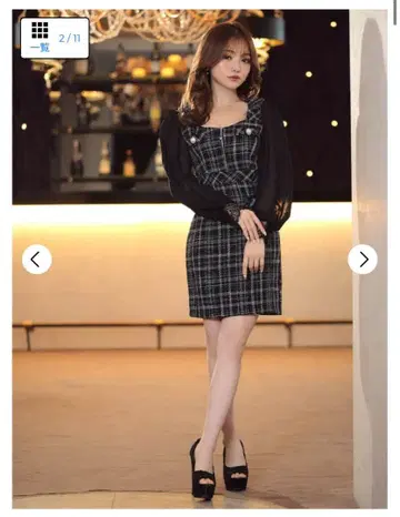 DAZZY 체크 무늬 프릴 소매 원피스