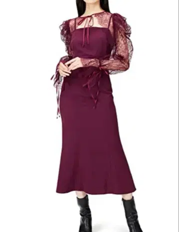 SNIDEL 버건디 레이스 슬리브 원피스