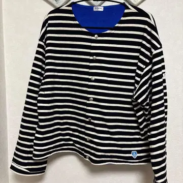 [ 새상품급 ] ORCIVAL 안감 플리스 가디건 보더 은색 버튼