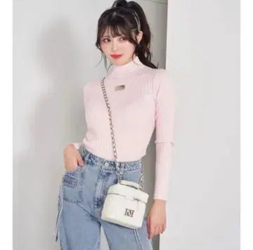 다리치 플레이트 컬러 리브 니트 핑크