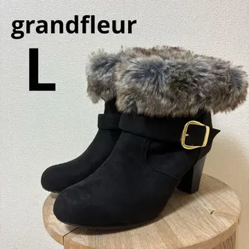 그랜드풀르 블랙 스웨이드 인조 모피 숏부츠 벨트 포함 L