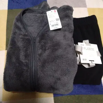 새상품 유니클로 퍼리 플리스 세트 가디건 L 사이즈 다크 그레이