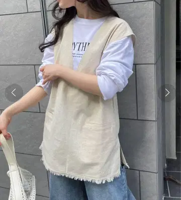 택 포함 새상품 feepur 페퓨르 V넥 베스트 프린지 린넨 혼방