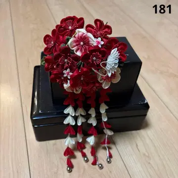 181 반쿠스다마 빨간색 머리 장식 비녀 성인식 츠마미자이쿠 시치고산