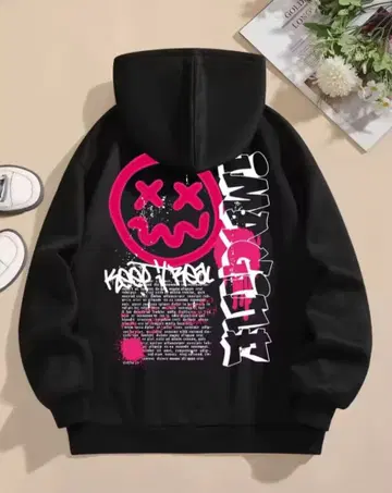 그래픽 프린트 블랙 후드티