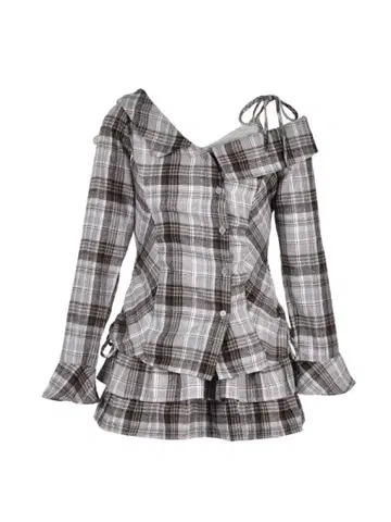 evelyn 원숄더 체크 셔츠 세트 그레이