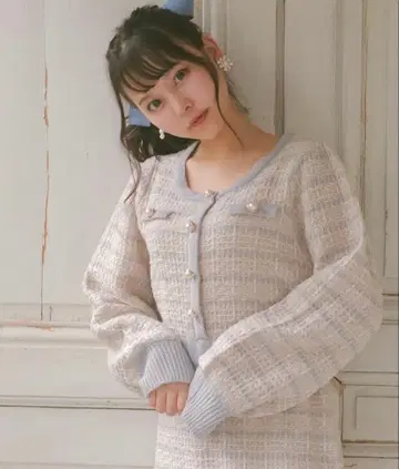 evelyn 트위드 니트 OP 원피스 아이스 그레이 블루 스카이블루