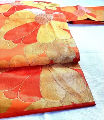 새상품급 나고야 오비 / 금실을 더한 럭셔리한 직조 / 육통 / 실크